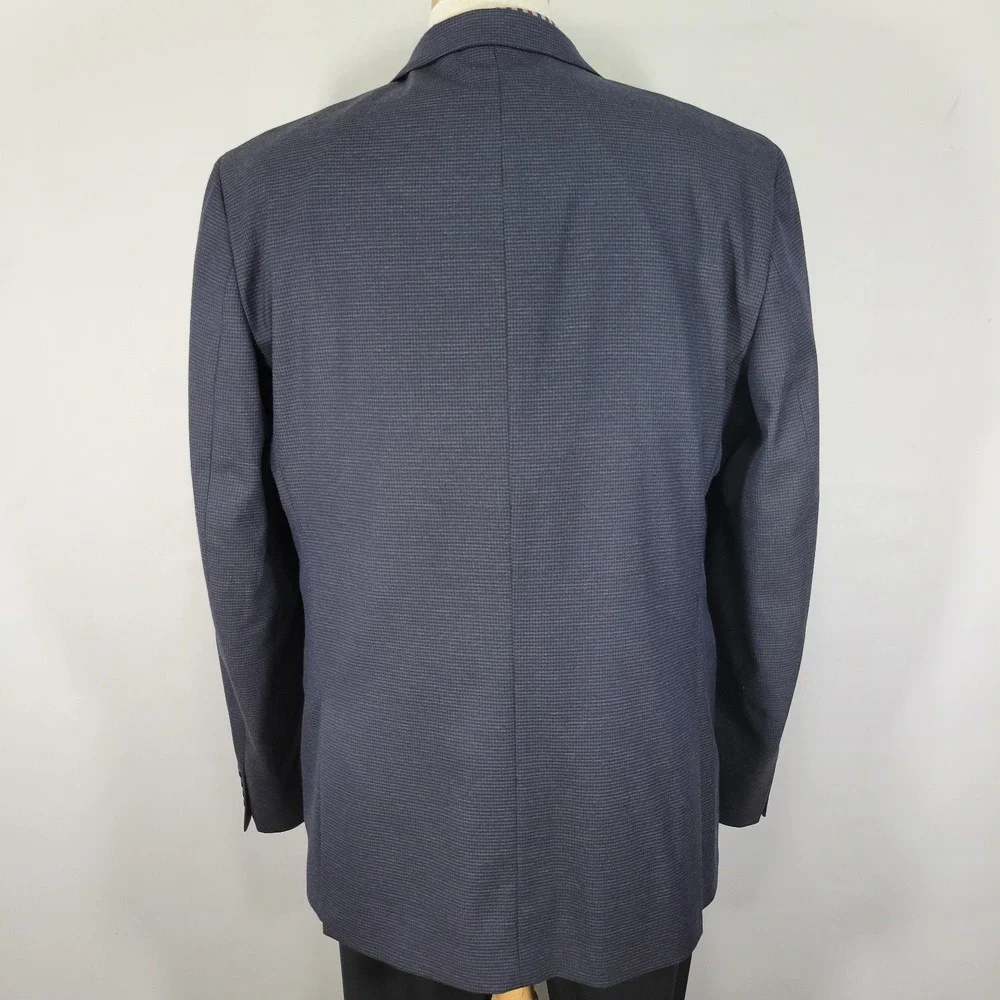 Van‎ Heusen Flex Men's Sport Coat Blazer Navy Houndstooth Poly Blend 46L NEW